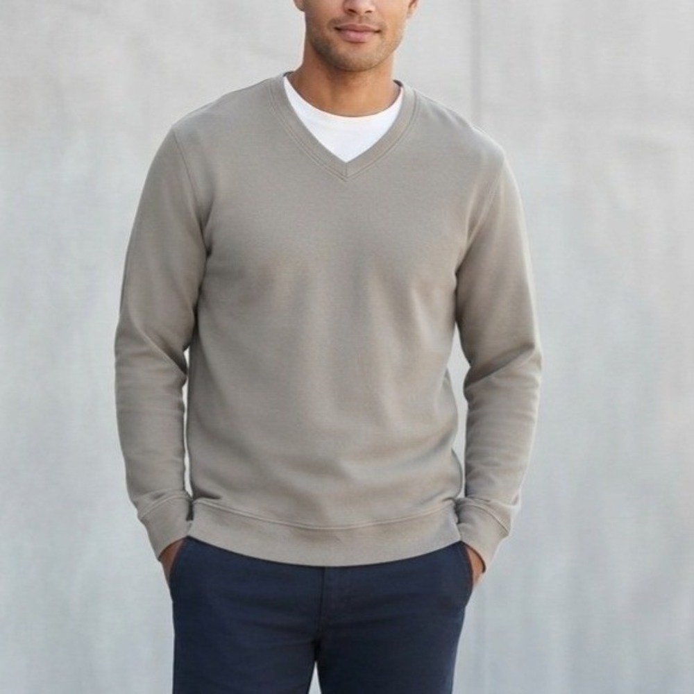 Cutter & Buck Pima Cotton V-Neck Pullover Sweatshirt Taupe Gray Large